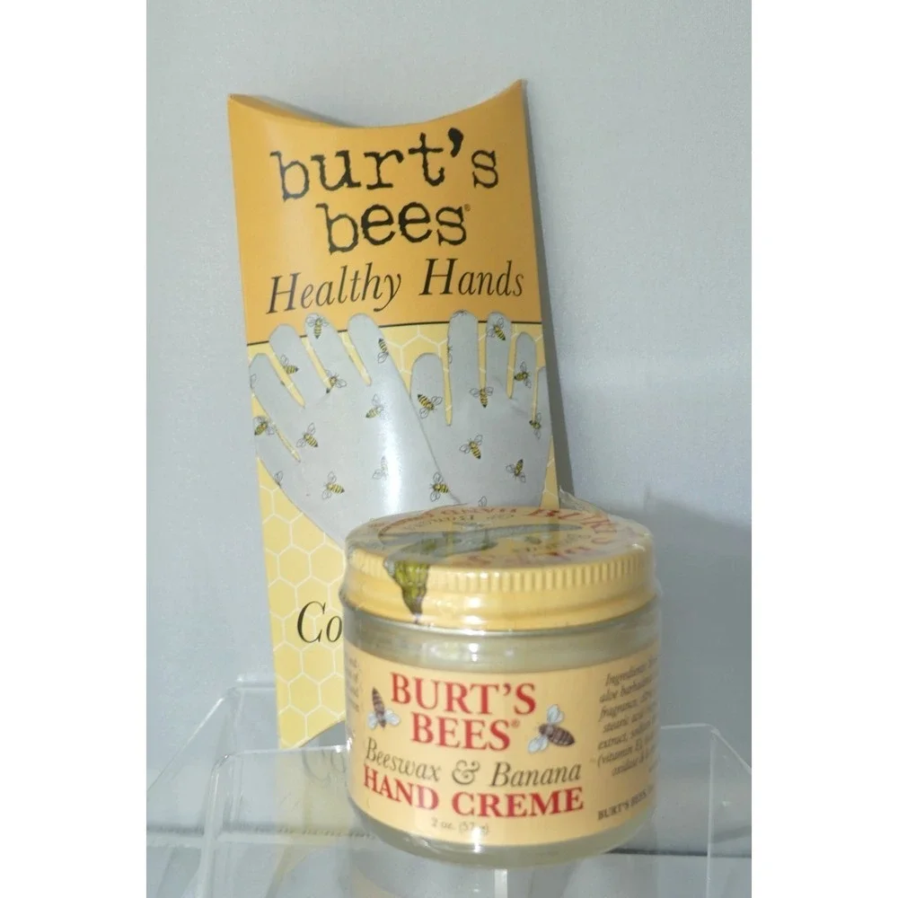 NEW Burt's Bees Beeswax & Banana Hand Creme 2 oz Sealed HTF + Cotton Gloves